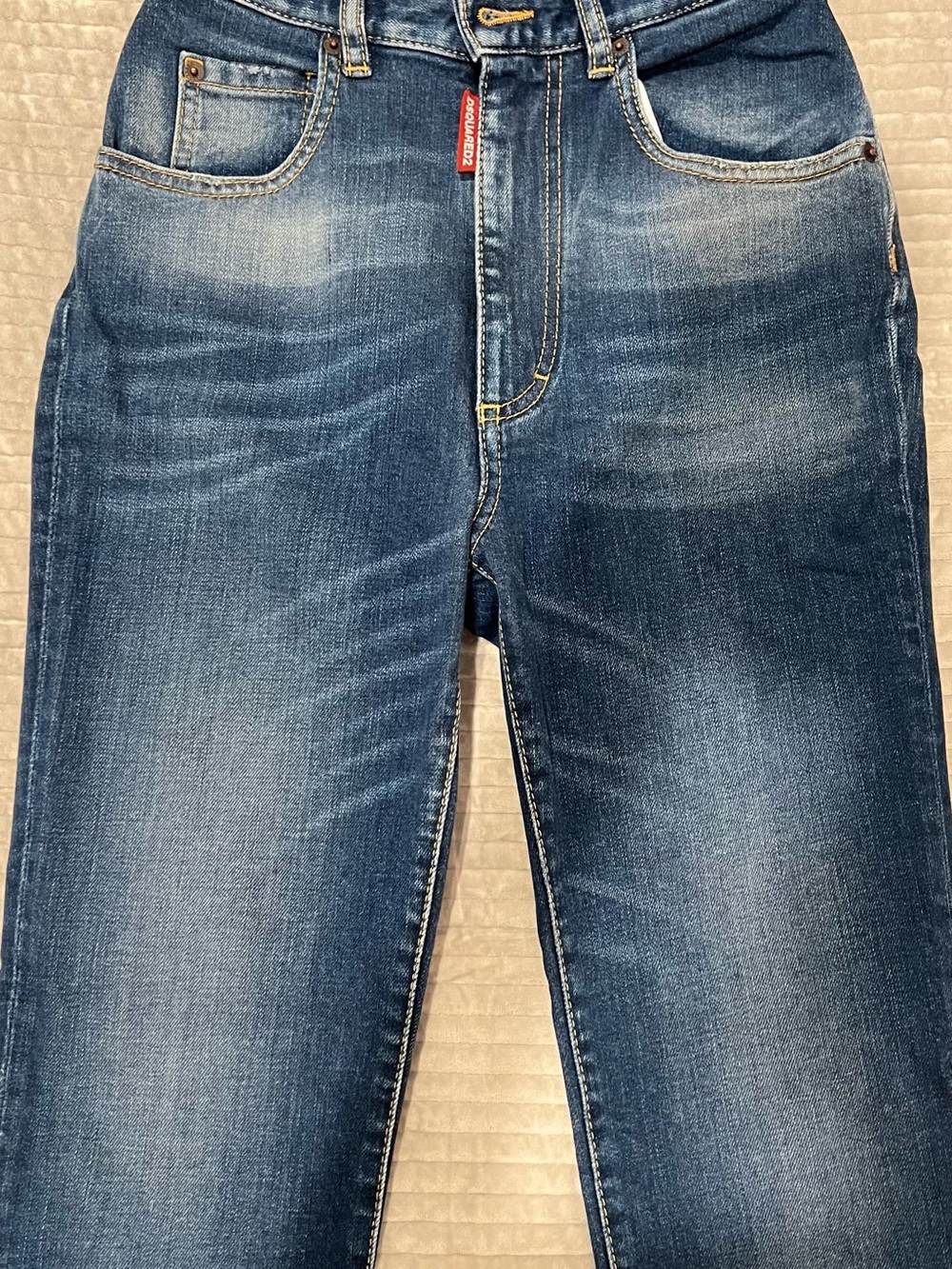 DSQUARED2 Women’s High-Rise Straight Jeans in Washed Blue with Red Tab